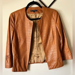 The Wrights woven brown tapered leather jacket
